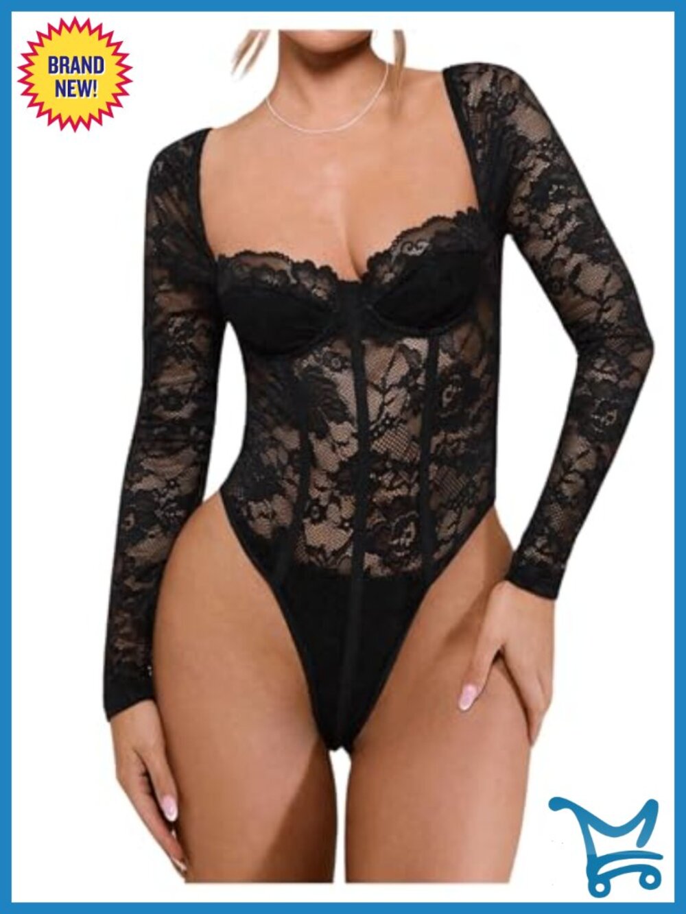 Long Sleeve Floral Lace Corset Bodysuit High Cut Thong